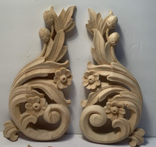 Trabalho de pergaminho de madeira inacabado, 11" de comprimento, decorativo - 4 peças (2 pares) LEIA, usado comprar usado  Enviando para Brazil