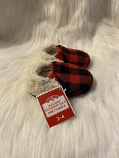 Chinelos infantis Holiday Time tamanho 3-4 vermelho xadrez sapatos, usado comprar usado  Enviando para Brazil