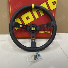 MOMO 340mm/14'' Black Deep Dish Leather Racing Drift Sport Steering Wheel na sprzedaż  Wysyłka do Poland