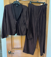 Conjunto de blusa e calça Eileen Fisher linho mistura de seda Merlot em excelente estado usado médio comprar usado  Enviando para Brazil