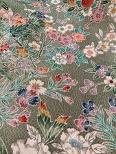 @@Vintage Kimono japonés tela seda/crepé liso, base verde ceniza AP03 segunda mano  Embacar hacia Mexico