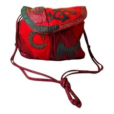 Bolsa de ombro coreana vintage anos 80 NAS couro patchwork aba vermelha texturizada, usado comprar usado  Enviando para Brazil