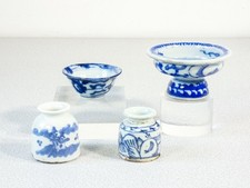 Usado, ⚜️ Set 4 Tazones Floreros Porcelana Pintado Azul Blanco Celadón Cerámica China comprar usado  Enviando para Brazil