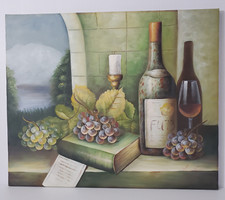 Pintura vintage assinada por L. Marin 20x24 garrafa de vinho lona óleo vidro uva natureza morta comprar usado  Enviando para Brazil