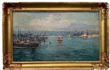 Pintura vintage original a óleo marítima impressionismo francês barco porto marítimo comprar usado  Enviando para Brazil