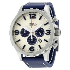 Relógio masculino Fossil Nate cronógrafo mostrador bege couro azul marinho JR1480 comprar usado  Enviando para Brazil