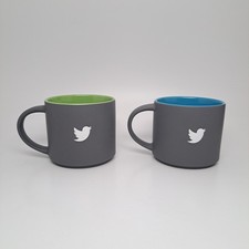 Usado, RARO Conjunto de 2 Canecas de Café Cinza Funcionário Twitter Logotipo de Pássaro Aposentado Antes de Elon X comprar usado  Enviando para Brazil