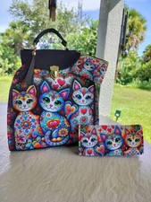Bolsa/mochila, carteira e bolsa de moedas design colorido para gatos comprar usado  Enviando para Brazil
