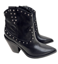 Botas Arezzo tamanho 9.5B couro preto salto bloco cravejado zíper lateral NOVO comprar usado  Enviando para Brazil