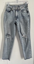 Calça jeans Old Navy lavagem leve destruída Kallie cintura alta curvilínea OH perna reta 8 comprar usado  Enviando para Brazil