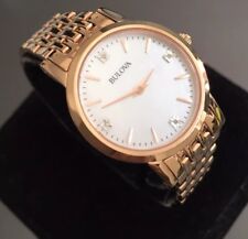 Relógio designer fino esfregão ouro rosa feminino Bulova Diamond Gallery 97P106 genuíno comprar usado  Enviando para Brazil