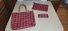Juego de bolsa, funda para tablet y cartera "franela" a cuadros rojos y negros segunda mano  Embacar hacia Mexico