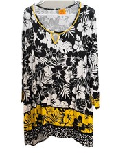Blusa feminina Ruby Road XL preta amarela branca padrão floral manga 3/4 comprar usado  Enviando para Brazil