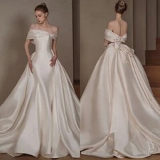 Vestidos de noiva luxuosos de cetim linha A gola barco sem mangas com laços vestidos de noiva comprar usado  Enviando para Brazil