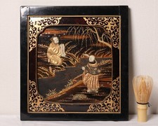 Usado, Painel de parede de laca japonesa paisagem dourada e monge budista era Meiji 3 comprar usado  Enviando para Brazil