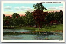 Cartão postal de linho Lancaster Ohio~Rising Park~carro vintage~parque infantil~casa~1940 comprar usado  Enviando para Brazil