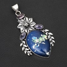 Usado, Pingente de flor feito à mão com pedra preciosa de ametista opala dupla 2,96" AP-13010 comprar usado  Enviando para Brazil