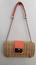 ✨ Embreagem de vime Kate Spade – Acabamento de couro laranja, alça de corrente – Verão perfeito , usado comprar usado  Enviando para Brazil