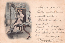 1902 Risque PC enviado do Uruguai - Senhora sexy sem roupa tocando harpa comprar usado  Enviando para Brazil