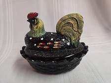 Arte popular Fenton pintada galinha galo preto galo galinha em um ninho tamanho pequeno  comprar usado  Enviando para Brazil