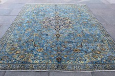 Tapete azul vintage usado feito à mão tradicional oriental lã 215x222cm comprar usado  Enviando para Brazil