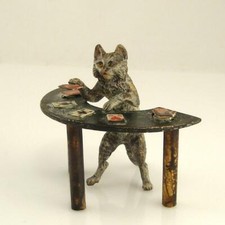 Antigo 1900-20 Franz Bergmann Vienna CAT CROUPIER Card Dealer Poker Bronze comprar usado  Enviando para Brazil