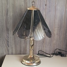 Abajur vintage gravado vidro fumê painel sombra tom dourado base funcionando 22" comprar usado  Enviando para Brazil