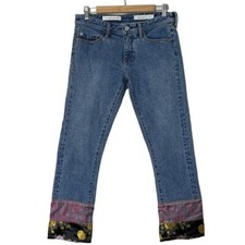 Calça jeans Anthropologie Pilcro slim namorado cetim oriental patchwork bainha tamanho 26 comprar usado  Enviando para Brazil