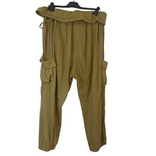 Calça harém Free People verde carga bolso cintura alta amarrar algodão linho G comprar usado  Enviando para Brazil