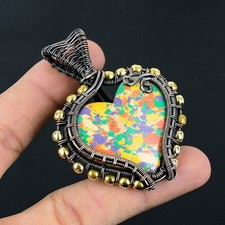 Pingente joia design coração envolto fio de cobre pedra preciosa jaspe mosaico LC-211, usado comprar usado  Enviando para Brazil