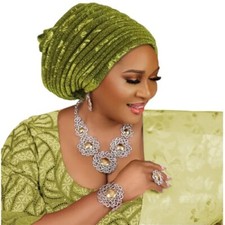 Chapéu lenço de cabeça de senhora africana tecido glitter turbante boné plissado envoltório de cabeça comprar usado  Enviando para Brazil
