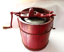 Antiga manivela de madeira vermelha rara 1 qt máquina de sorvete funciona completamente, usado comprar usado  Enviando para Brazil