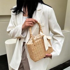 Usado, Bolsa tote portátil de praia feita à mão moda vime fita de seda cesta bolsa comprar usado  Enviando para Brazil