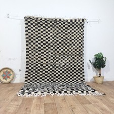 Tapete quadriculado berbere marroquino Azilal feito à mão, tapete tribal preto branco lã 5x8 pés, usado comprar usado  Enviando para Brazil