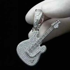 Pingente de berloque de guitarra masculino 3 quilates corte redondo real moissanita folheado a ouro branco 14K comprar usado  Enviando para Brazil