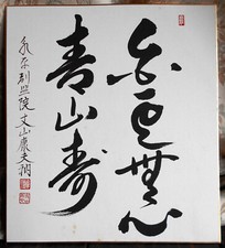 Usado, Caligrafia japonesa de pergaminho pendurado shikishi 永平寺副監院./白雲無心青山寿 Yasuo Jozan・丈山康夫 comprar usado  Enviando para Brazil