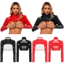Blusa cosplay feminina crop top festa shrug brilhante clubwear metálico comprar usado  Enviando para Brazil