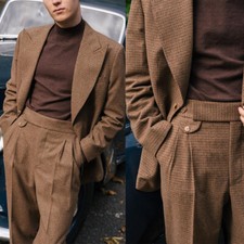 Ternos xadrez masculinos jaqueta de lapela pico largo com calça plissada cintura alta desgaste formal, usado comprar usado  Enviando para Brazil