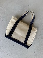 Usado, Vintage Anos 90 LL Bean Barco e Bolsa Tote Mini Pequena Bolsa de Lona Bege Marinho Fabricada nos EUA comprar usado  Enviando para Brazil