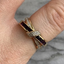 Conjunto de anel de ametista e diamante canal cruzado ouro amarelo 9 quilates 375 - Tamanho O comprar usado  Enviando para Brazil