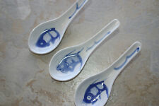 Lote de 3 colheres de sopa de porcelana vintage chinesas azul e branco peixe koi comprar usado  Enviando para Brazil
