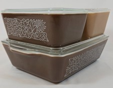 Conjunto de louça de geladeira vintage Pyrex Woodland marrom com tampas – 501 502 503 comprar usado  Enviando para Brazil