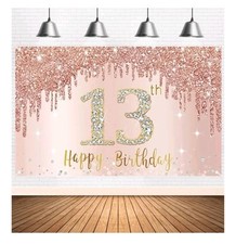 Decorações de pano de fundo de banner feliz aniversário de 13 anos para meninas, ouro rosa aniversário de 13 anos, usado comprar usado  Enviando para Brazil
