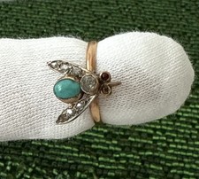 Anel antigo sólido de ouro 14 kg haste turquesa e diamantes antigos de mina mosca inseto, tamanho: 6,5, usado comprar usado  Enviando para Brazil