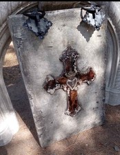 Arte de parede exclusiva gótica grande cinza pendurada pedra falsa pesada com cruz de joias, usado comprar usado  Enviando para Brazil
