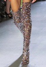 Botas multicoloridas cobertas de strass PVC transparente acima do joelho coxa alta -5, usado comprar usado  Enviando para Brazil