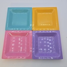 4 pratos de lanche quadrados vintage coloridos de melamina 4,75" pires imersão de condimento CE comprar usado  Enviando para Brazil