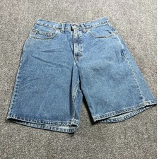 Shorts jeans azul masculino jeans 550 ajuste relaxado com zíper fecho de botão mosca tamanho W33 comprar usado  Enviando para Brazil