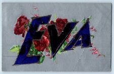 Cartão postal c1910 Eva letras grandes nome de meninas rosas vermelhas flores glitter em relevo comprar usado  Enviando para Brazil