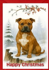 Cartão de Natal Staffordshire Bull Terrier A6 (4"x 6") (em branco por dentro) - Estampa estelar, usado comprar usado  Enviando para Brazil